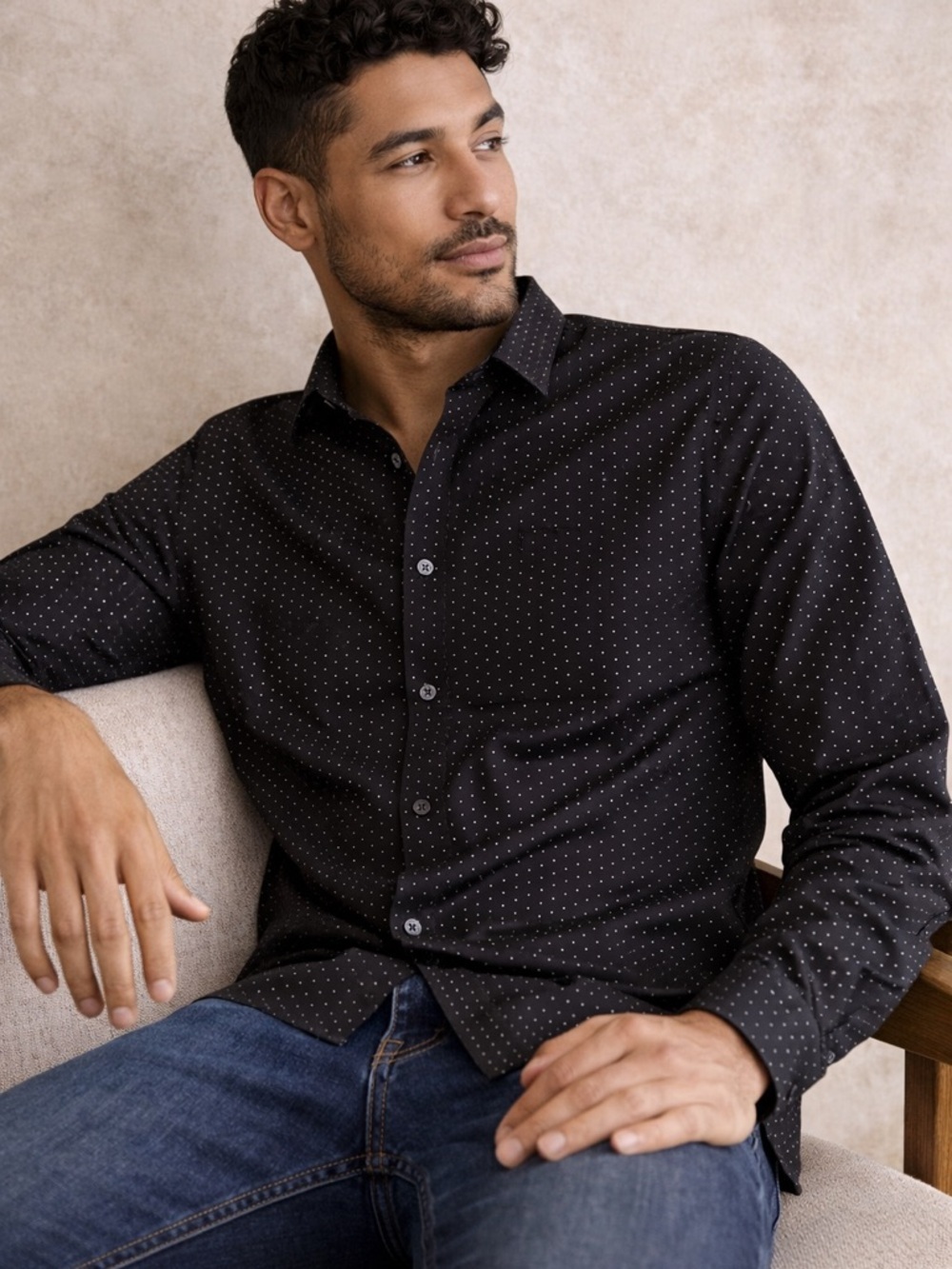 H&M Slim Fit Micro Dot Men’s Button Down Shirt - Size S
